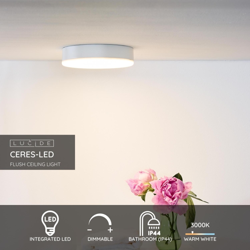 Lucide CERES-LED - Zapustené stropné svietidlo Kúpeľňa - Ø 21,5 cm - LED Rozm. - 1x30W 3000K - IP44 - Biela